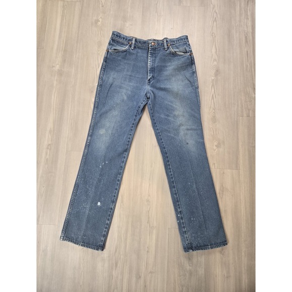 VTG Wrangler Slim Fit Jeans 38x33 Blue Denim Made in USA Cowboy (Fits 34x31) - Picture 1 of 15